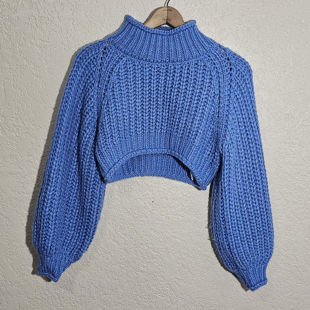 Snidel Solid Blue Wool/Alpaca Chunky Knit Cropped Sweater